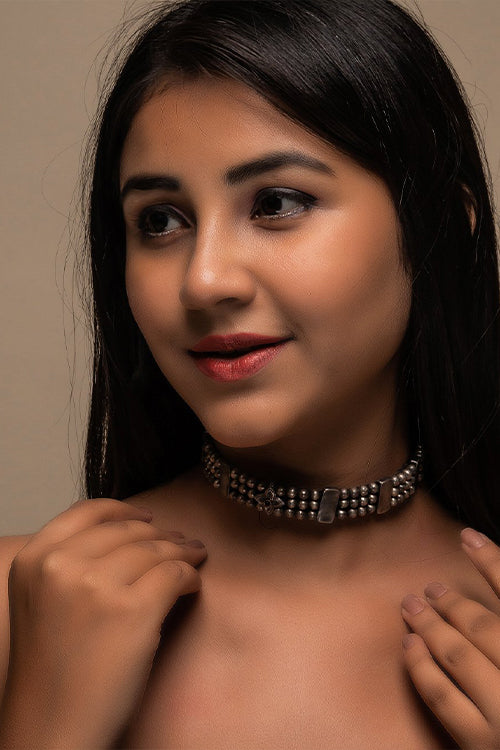 TICH Pure Silver Traditional Maharashtrian Choker - Belpan Thushi
