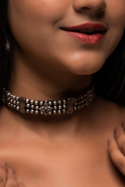 TICH Pure Silver Traditional Maharashtrian Choker - Belpan Thushi