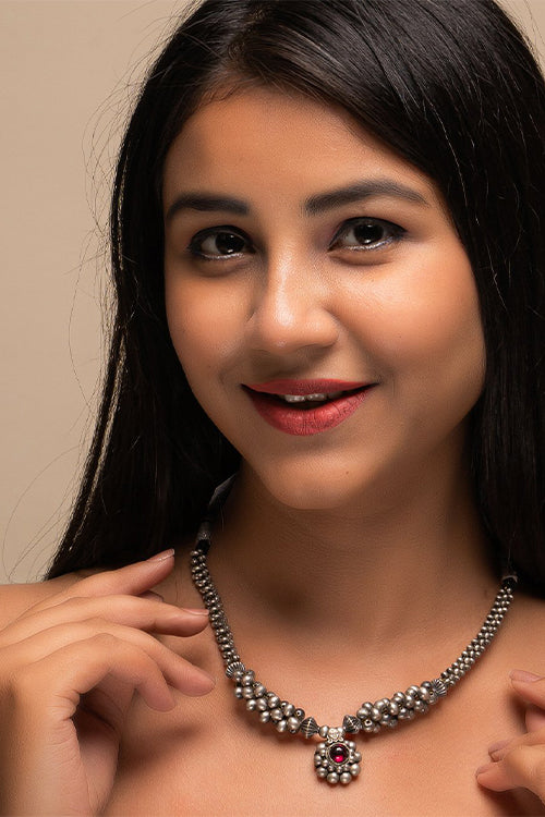 TICH Pure Silver Traditional Maharashtrian Neckpiece - Thushi