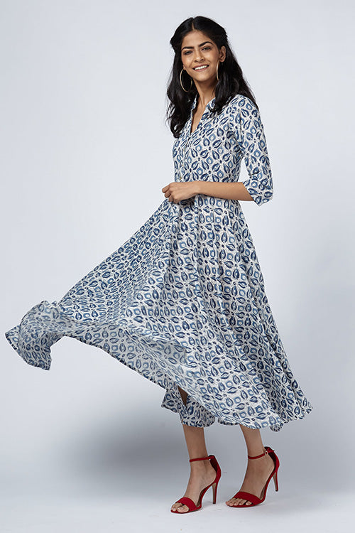 Edna Hand Block Printed Floral Cotton Dress For Women Online – Okhaistore