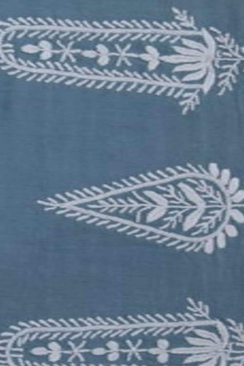Samuday Crafts Blue Table Runner With Chikankari Embroidery