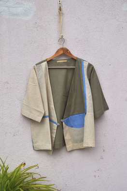 Patch Over Patch Light Blue Green Wrap Jacket