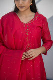 Urmul Aroos Red Hand Embroidered Chanderi Kurta For Women Online