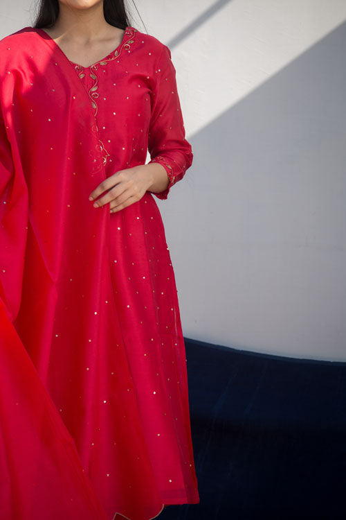 Urmul'Aroos' Festive' Chanderi Kurti.(3Pc Kurta,Pant And Dupatta Set)