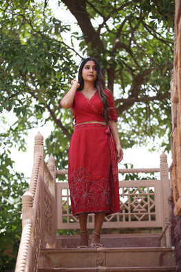 Urmul'Madno' Laal Ishq Cotton skirt with top (2pc skirt and top )