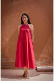Laal Paakhi Red Handwoven Ikat Cotton Midi Dress – Madhurima