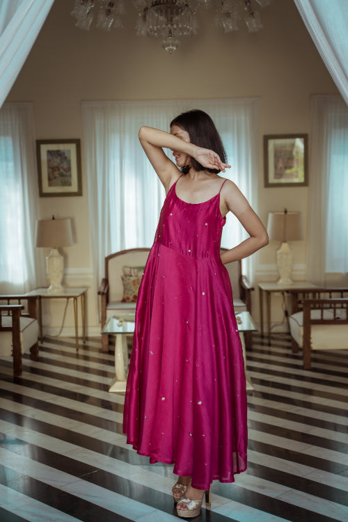 Urmul'Periwinkle' Solasta chanderi long flowy dress.