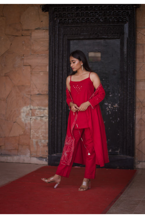 Urmul'Sayonee' Laal ishq Cotton wrap kurti (3pc kurta,sleeve and pant set )