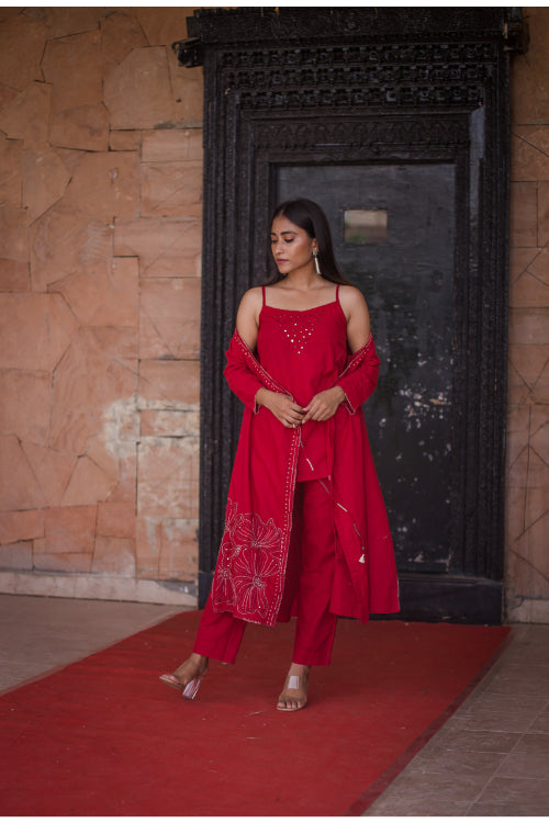 Urmul'Sayonee' Laal ishq Cotton wrap kurti (3pc kurta,sleeve and pant set )