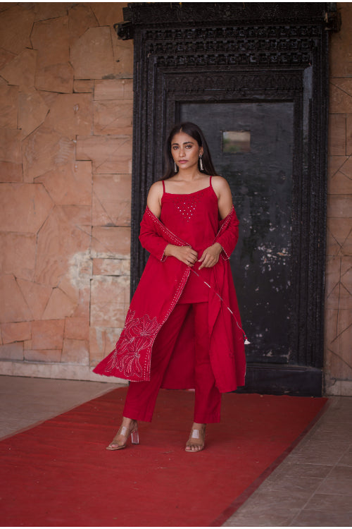 Urmul'Sayonee' Laal ishq Cotton wrap kurti (3pc kurta,sleeve and pant set )