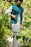 Bottle Green Ikkat Koti Nehru Jacket For Men Online
