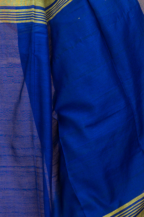 TICH Soft Bengal Handwoven Linen Saree - Lime & Royal Blue
