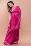 Graceful Elegance. Soft Bengal Handwoven Linen Silk Zari Sari - Magenta & Silver