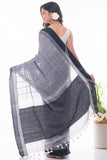 Soft Bengal Handwoven Cotton Saree - Grey & Black