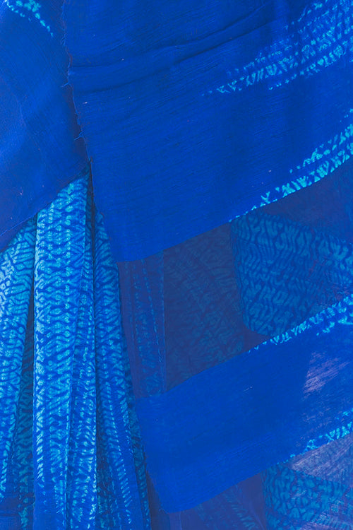 Elegant Bengal Handwoven Matka Silk Shibori Saree - Royal Blue