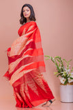 Elegant Bengal Red & White Handwoven Matka Silk Shibori Saree Online 
