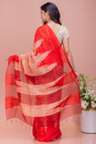 Elegant Bengal Handwoven Matka Silk Shibori Saree - Red & White
