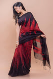Elegant Bengal Black & Red Handwoven Matka Silk Shibori Saree Online 