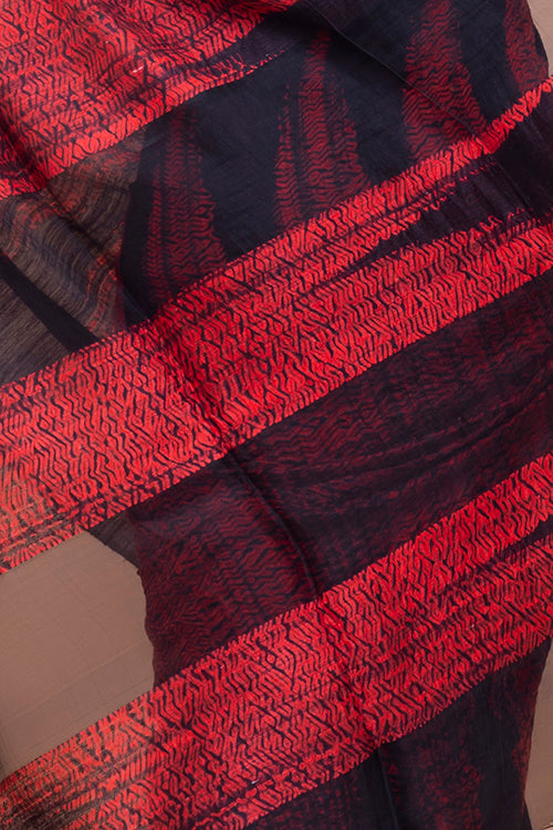 Elegant Bengal Handwoven Matka Silk Shibori Saree - Black & Red