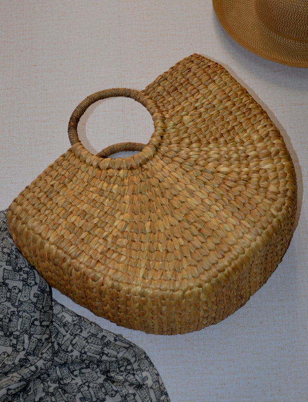 Dharini Water Hyacinth Half Moon Basket Bag (Natural)