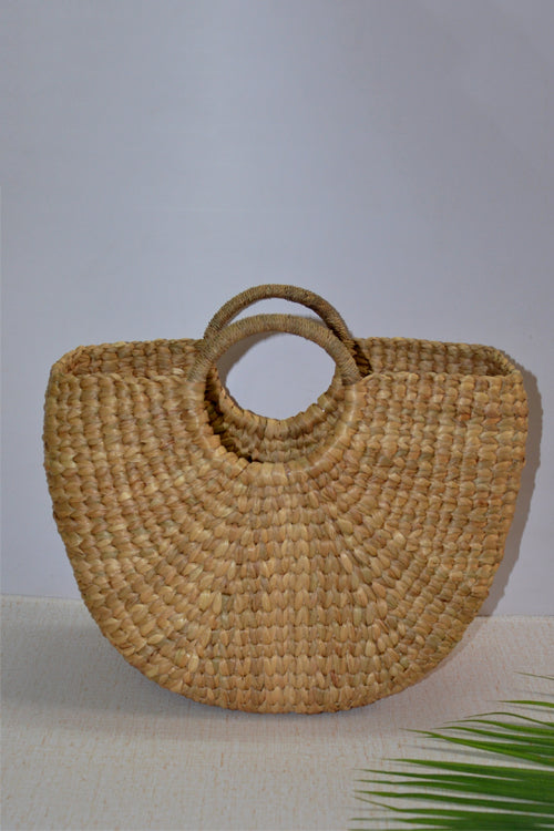 Dharini Water Hyacinth Half Moon Basket Bag (Natural)