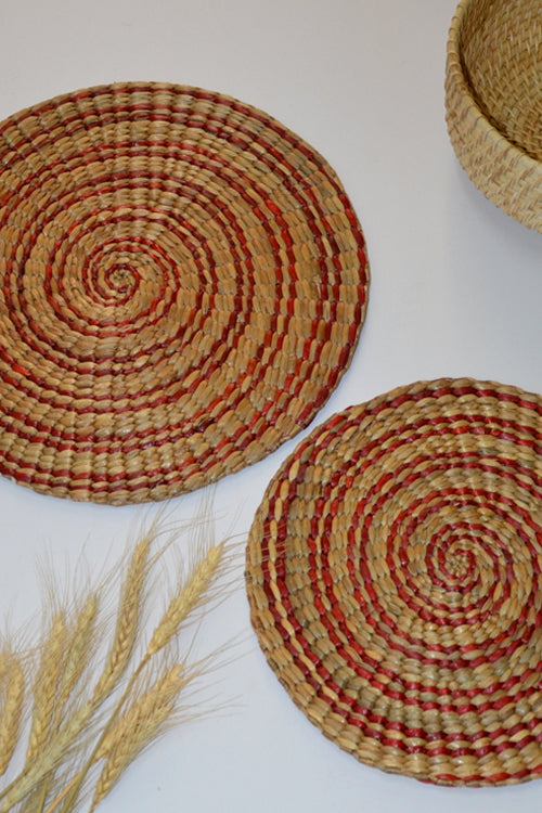Dharini Water Hyacinth Wall Mats Maroon (Set of 2)