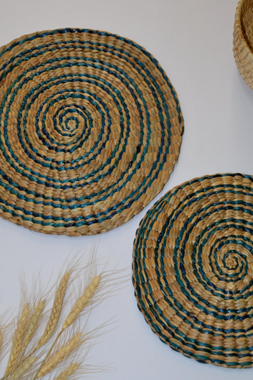 Dharini Water Hyacinth Wall Mats Blue (Set of 2)