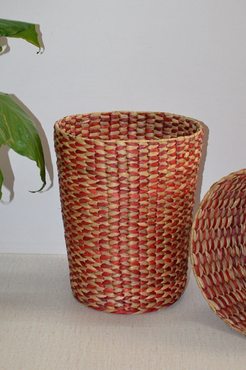 Dharini Water Hyacinth Waste Paper Basket (Red Natural)
