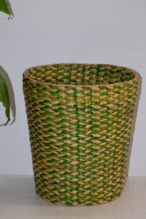 Dharini Water Hyacinth Waste Paper Basket (Green Natural)