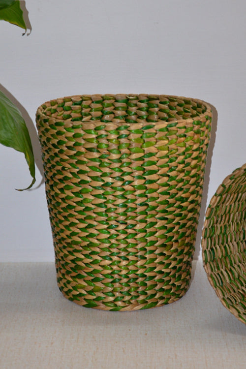 Dharini Water Hyacinth Waste Paper Basket (Green Natural)