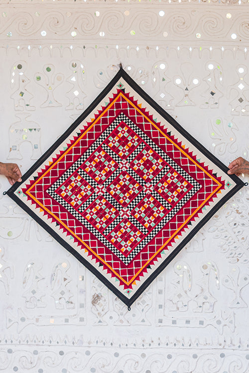 Okhai 'AABHA' Hand Embroidered Mirror Work Pure Cotton Wall Hanging