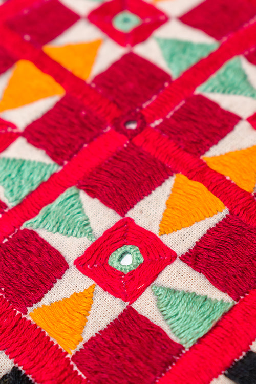 Okhai 'AABHA' Hand Embroidered Mirror Work Pure Cotton Wall Hanging