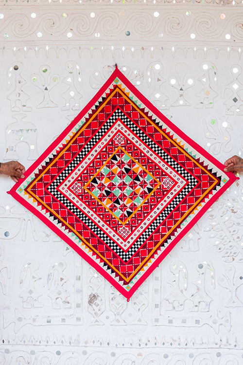 Okhai 'AAINA' Hand Embroidered Mirror Work Pure Cotton Wall Hanging