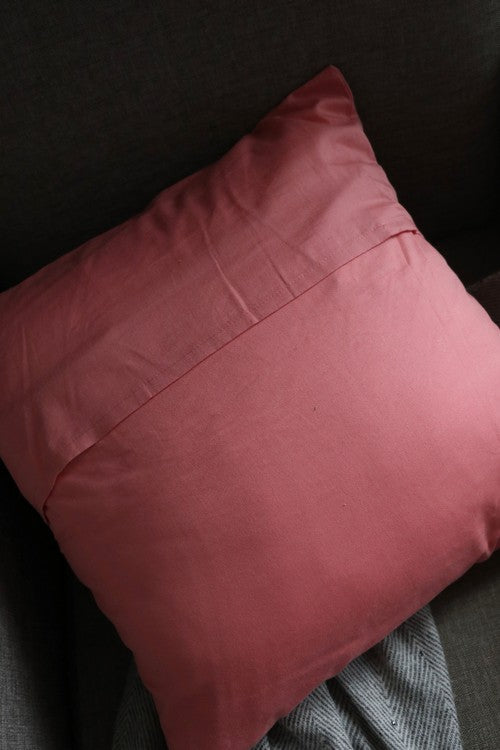 Okhai 'Home' Applique Mirror Work Pure Cotton Cushion Cover (Warm Pink)