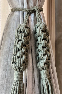 House Of Macrame "Crown Knot" Curtain Tie-Backs - Green