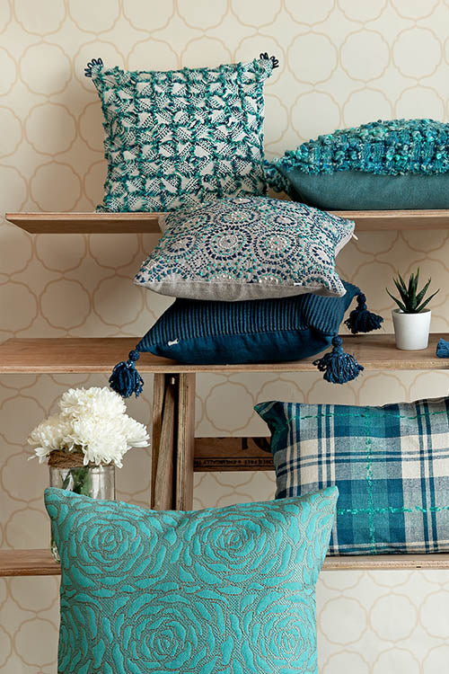 Onset Homes Wreath Cushion Cover-Teal