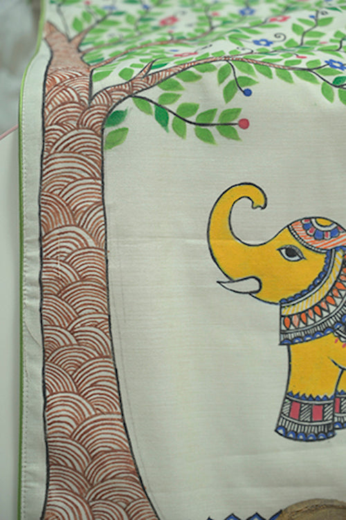 Chanderi Silk Handpainted Elephant Table Runner & Mats
