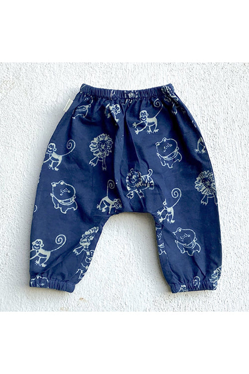 Whitewater Kids Unisex Organic Zoo Print Indigo Angrakha Top With Matching Pants