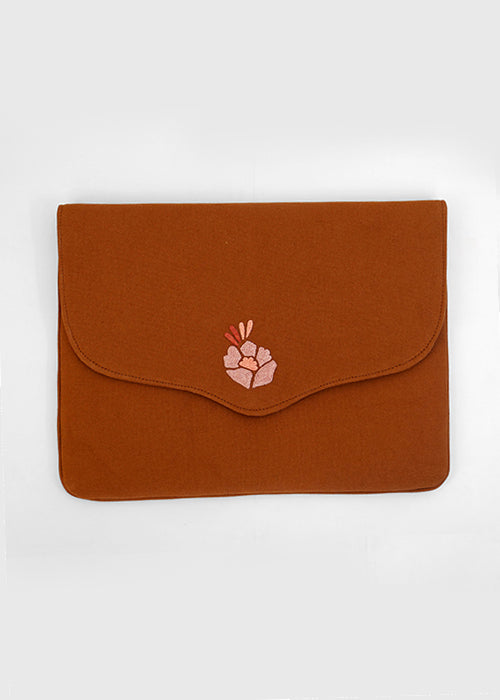 Zaina By Ctok Corsage- Aari Embroidered Laptop Sleeve BrownSize : 15.5" by 11"