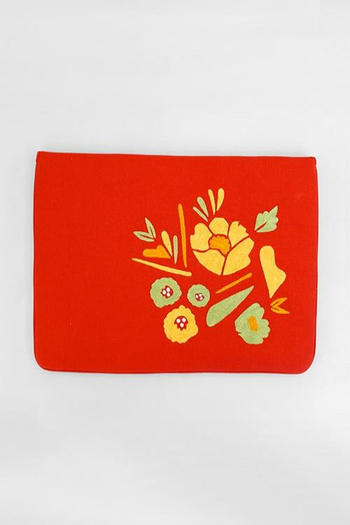 Corsage- Aari Embroidered Laptop Sleeve Red
Size : 13.5" by 10"