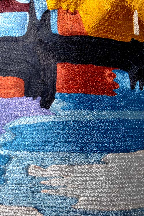 Zaina By Ctok'- Dal Lake Musings Hand Embroidered Cushion Cover Blue