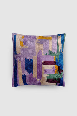 Zaina Byctok'-Dal Lake Hues Hand Embroidered Chainstitch Cushion Cover