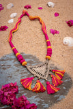 Miharu Pink-Yellow Gold Tone Dhokra Necklace D42c