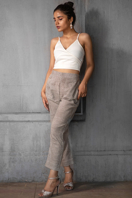 Creative Bee 'ALBI' Natural Dyed Vertical Striped Pure Cotton Pants
