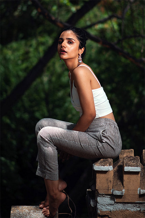 Creative Bee 'ALBI' Natural Dyed Vertical Striped Pure Cotton Pants