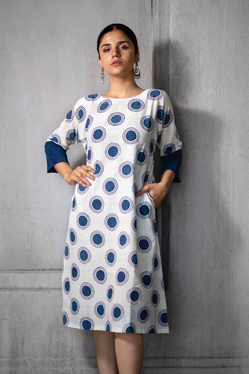 Creative Bee 'HILDA' Natural Indigo Dyed Hand Block Printed Pure Cotton Dress