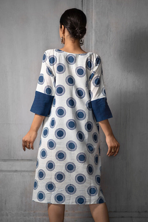Creative Bee 'HILDA' Natural Indigo Dyed Hand Block Printed Pure Cotton Dress