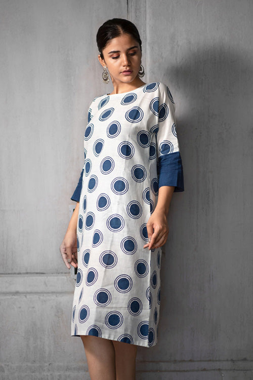 Creative Bee 'HILDA' Natural Indigo Dyed Hand Block Printed Pure Cotton Dress