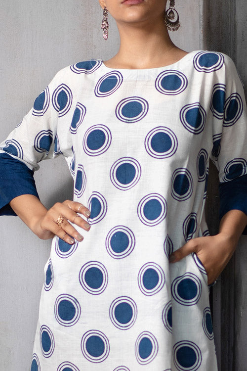 Creative Bee 'HILDA' Natural Indigo Dyed Hand Block Printed Pure Cotton Dress