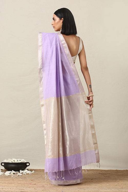Handweave Maheshwari Handloom Purple Stripe Silk Cotton Saree